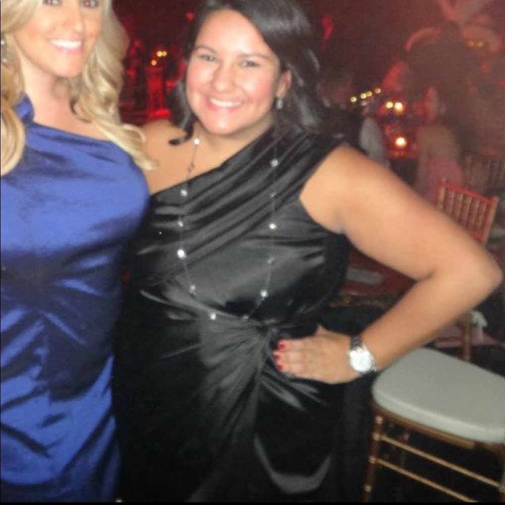 Adriana Papell one shoulder tuxedo cocktail dress